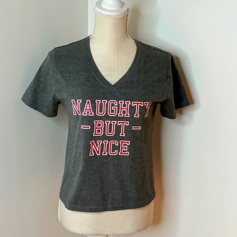 Forever 21 Women's Size Small "Naughty But Nice" Short Sleeve Crop Top Gray